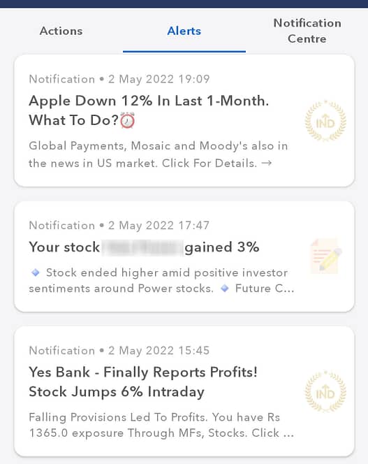 Indmoney stock alerts in notifications